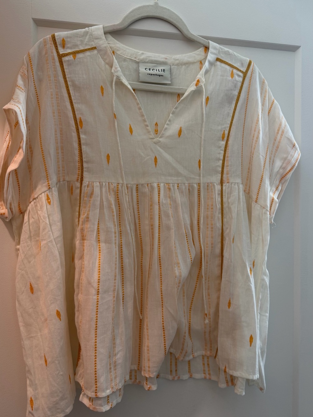 Cecile White & Orange Embroidered Peasant Top